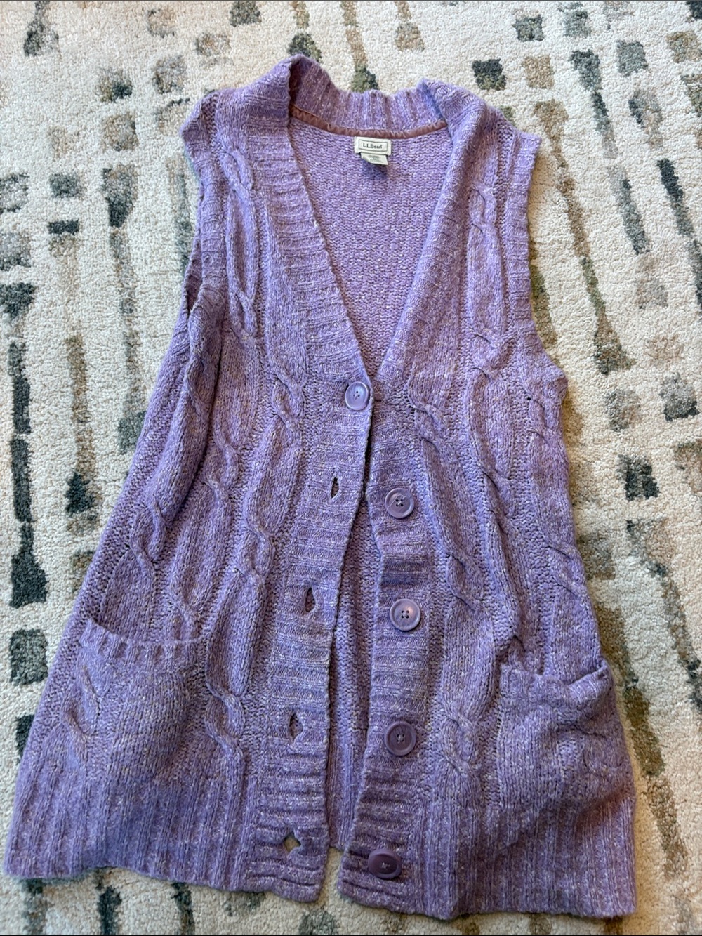 L.L. Bean Lavender Cable-Knit Button-Front Sweater Vest